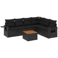 vidaXL 7-delige Loungeset met kussens poly rattan zwart