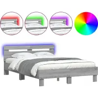vidaXL Bedframe met hoofdeinde en LED grijs sonoma eiken 135x190 cm
