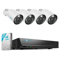 Reolink RLK8-1200B4-A, 12MP bewakingssysteem voor buiten, bestaande uit: 4 PoE bewakingscamera's, 8-kanaals NVR met 2TB HDD, spotlight, personen- en autoherkenning, en tweewegs audio