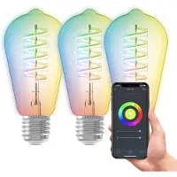 Calex - Smart Light Bulb E27, 3-Pack, Wifi LED ST64 Bulb, RGB, App and Works with Amazon Alexa and Google Home, 4.9W