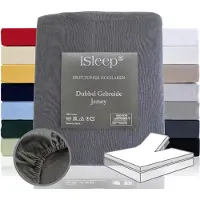ISleep Dubbel Gebreide Jersey Split-Topper Hoeslaken - Litsjumeaux - 180x200/210/220 - Antraciet