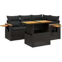 vidaXL 5-delige Loungeset met kussens poly rattan zwart