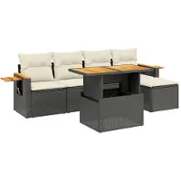vidaXL 6-delige Loungeset met kussens poly rattan zwart