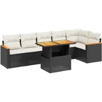 vidaXL 7-delige Loungeset met kussens poly rattan zwart