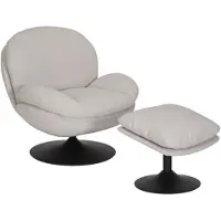 Livin24 Draaifauteuil met hocker Isobel linnen off white