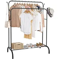 Springos Kledingrek - 2 - Delig -Schoenenrek - Metaal - Zwart - 55x110x146 CM