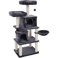 Hoppa! Songmics Kattenboom - Krabpaal - Rookgrijs - Fluweel