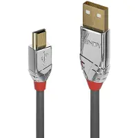 Lindy 36634 USB-kabel USB 2.0 USB-A stekker, USB-mini-B stekker 5.00 m Grijs Vergulde steekcontacten