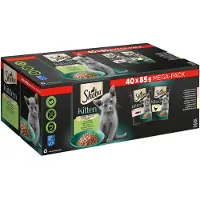 Sheba Kitten Keuze uit Smaken 40x85g Zakjes in Saus Stukjes met Zalm, Kip voor Kittens