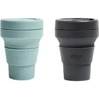 Stojo - Opvouwbare Beker - To Go - Aquamarine & Carbon - 355ml - Herbruikbaar - Reusable Cup - Set van 2 Stuks