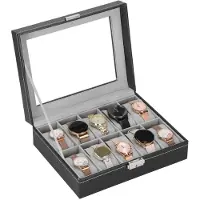 Springos Horlogedoos - Horlogebox - Horlogeopberger - Zwart - Grijs - 10 Horloges