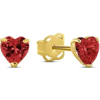 New Bling 9NBG-0686 Gouden Oorbellen met Zirkonia - 4,3x4mm - Hartje - Rood - Zirkonia - Oorknopjes - 14 Karaat - Goud