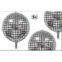 Themaparty 5x Folieballon discobal 45cm - folie ballon helium of lucht disco 70s an 80s party feest carnaval festival disco bal