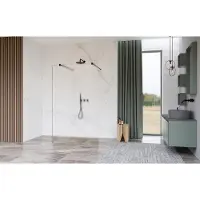 FortiFura Galeria Vrijstaande Inloopdouche - 140x200cm - Glas mat - antikalk - 8mm veiligheidsglas - wandsteunen - Zwart mat SW927767 2x/SW797937