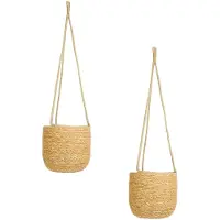 Ter Steege Set van 2x stuks hangende plantenpot/bloempot van jute/zeegras d 19 cm en h 17 cm creme beige - Plantenpotten