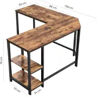 Hoppa! Songmics L-vormig Bureau Met Planken - Zwart/bruin - Metaal