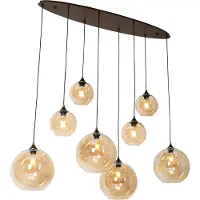 QAZQA Art Deco hanglamp donkerbrons met amber glas ovaal 8-lichts - Sandra