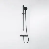 FortiFura Calvi douchekraan met glijstangset met ronde handdouche, metalen doucheslang - mat zwart SW767488/SW496816/SW706203/SW377839