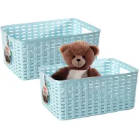 PlasticForte Opbergmand - 4x - Kastmand - rotan kunststof - lichtblauw - 5 Liter - 15 x 28 x 13 cm