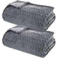 Atmosphera Plaid/bankdeken Monnet - 2x - betongrijs - 180 x 230 cm - polyester fleece - ruitmotief - bedsprei