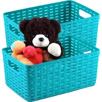 PlasticForte Opbergmand - 2x - Kastmand - rotan kunststof - turquoise blauw - 12 Liter - 30 x 37 x 13 cm