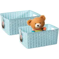 PlasticForte Opbergmand - 2x - Kastmand - rotan kunststof - ijsblauw - 10 Liter - 22 x 33 x 16 cm