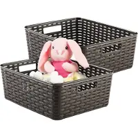 PlasticForte Opbergmand - 4x - Kastmand - rotan kunststof - choco bruin - 12 Liter - 30 x 37 x 13 cm