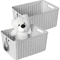 PlasticForte Opbergmand - 2x - Kastmand - rotan kunststof - creme wit - 18 Liter - 29 x 39 x 20 cm