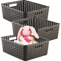 PlasticForte Opbergmand - 3x - Kastmand - rotan kunststof - choco bruin - 12 Liter - 30 x 37 x 13 cm