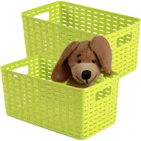 PlasticForte Opbergmand - 4x - Kastmand - rotan kunststof - limegroen - 5 Liter - 15 x 28 x 13 cm