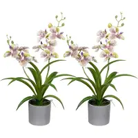 Louis Maes Orchidee bloemen kunstplant in bloempot - 2x - creme/lila bloemen - H38 cm