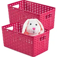 PlasticForte Opbergmand - 4x - Kastmand - rotan kunststof - fuchsia roze - 5 Liter - 15 x 28 x 13 cm