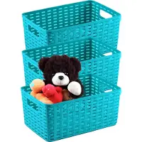 PlasticForte Opbergmand - 3x - Kastmand - rotan kunststof - turquoise blauw - 12 Liter - 30 x 37 x 13 cm