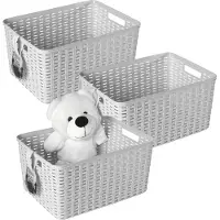 PlasticForte Opbergmand - 3x - Kastmand - rotan kunststof - creme wit - 18 Liter - 29 x 39 x 20 cm