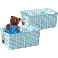 PlasticForte Opbergmand - 2x - Kastmand - rotan kunststof - lichtblauw - 10 Liter - 22 x 33 x 16 cm