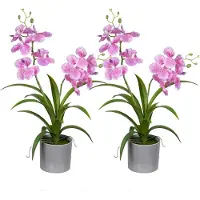 Louis Maes Orchidee bloemen kunstplant in bloempot - 2x - roze bloemen - H38 cm