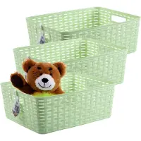 PlasticForte Opbergmand - 3x - Kastmand - rotan kunststof - lichtgroen - 12 Liter - 30 x 37 x 13 cm