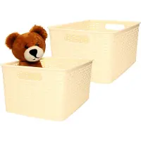 PlasticForte Opbergmand - 4x - Kastmand - rotan kunststof - beige/geel - 10 Liter - 22 x 33 x 16 cm