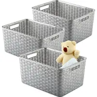 PlasticForte Opbergmand - 3x - Kastmand - rotan kunststof - zilvergrijs - 18 Liter - 29 x 39 x 20 cm