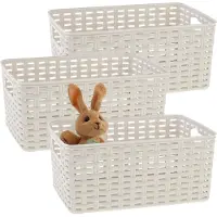 PlasticForte Opbergmand - 3x - Kastmand - rotan kunststof - creme wit - 6 Liter - 19 x 29 x 13 cm