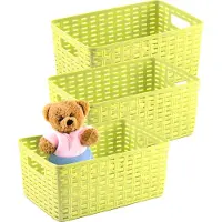 PlasticForte Opbergmand - 3x - Kastmand - rotan kunststof - limegroen - 12 Liter - 30 x 37 x 13 cm