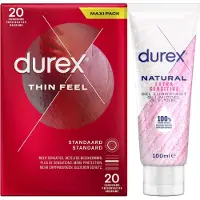 Durex - Condooms Thin Feel 20 stuks - Glijmiddel Sensitive 250 ml - Voordeelverpakking