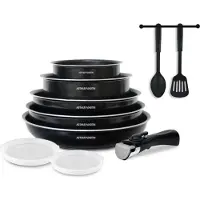Arthur Martin 10-piece cookware set - Aluminum - Suitable for all heat sources except induction - Black