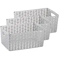 PlasticForte Opbergmand - 3x - Kastmand - rotan kunststof - zilver - 6 Liter - 19 x 29 x 13 cm