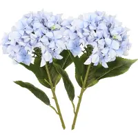 DK Design Kunstbloem Hortensia tak - 2x - lichtblauw - 109 cm - losse steel - Kunst zijdebloemen