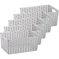 PlasticForte Opbergmand - 5x - Kastmand - rotan kunststof - zilver - 6 Liter - 19 x 29 x 13 cm
