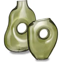 Mica Decorations Bloemenvazen Jay - 2-delig - groen transparant glas - decoratieve vaas