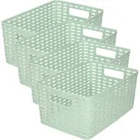PlasticForte Opbergmand - 4x - Kastmand - rotan kunststof - mintgroen - 6 Liter - 19 x 29 x 13 cm