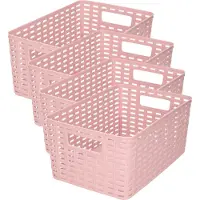 PlasticForte Opbergmand - 4x - Kastmand - rotan kunststof - oud roze - 6 Liter - 19 x 29 x 13 cm