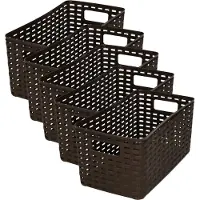 PlasticForte Opbergmand - 5x - Kastmand - rotan kunststof - donkerbruin - 5 Liter - 15 x 28 x 13 cm